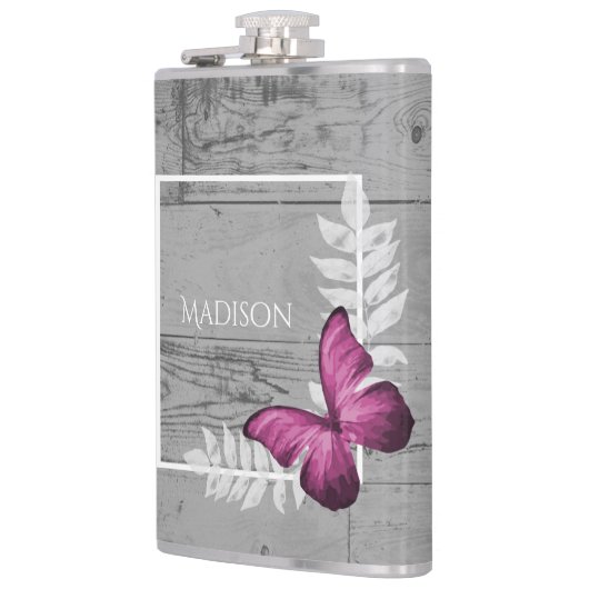 Rosa Schmetterling Rustikale Flasche Flachmann (Links)