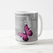 Rosa Schmetterling Rustikale Personalisierte Kaffe Kaffeetasse (VorderseiteRechts)