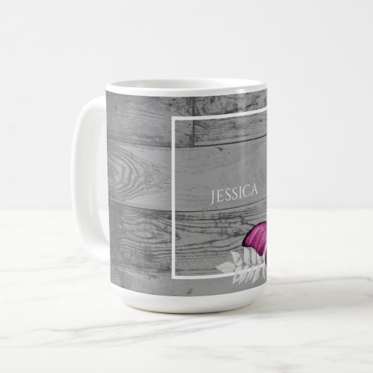 Rosa Schmetterling Rustikale Personalisierte Kaffe Kaffeetasse (Vorderseite Links)