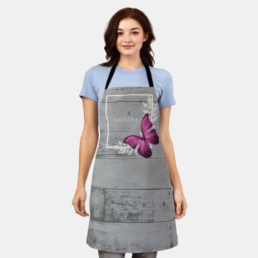 Rosa Schmetterling Rustikale Personalisierte Schür Schürze (Getragen)
