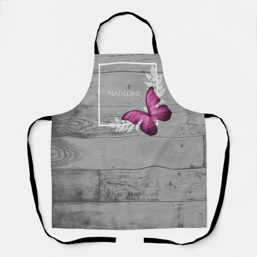 Rosa Schmetterling Rustikale Personalisierte Schür Schürze (Vorderseite)