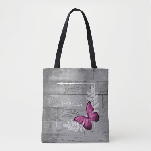 Rosa Schmetterling Rustikale Personalisierte Tote  Tasche (Vorderseite)