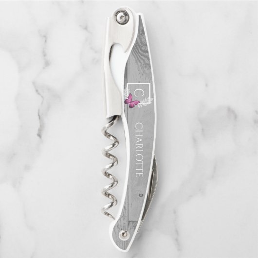 Rosa Schmetterling Rustikaler Korkenzieher (Vorderseite)