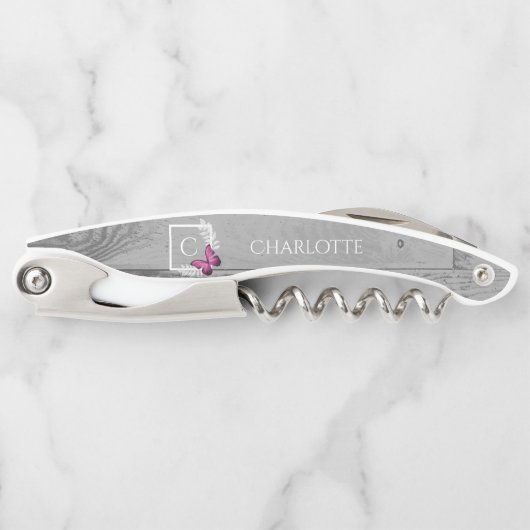 Rosa Schmetterling Rustikaler Korkenzieher (Vorderseite)