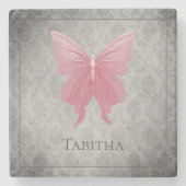 Rosa Schmetterling Steinuntersetzer (Vorderseite)