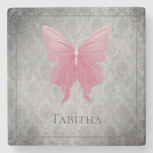 Rosa Schmetterling Steinuntersetzer (Vorderseite)