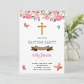 Rosa Schmetterling-Taufe Party Einladung (Stehend Vorderseite)