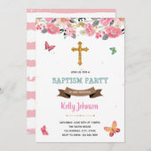 Rosa Schmetterling-Taufe Party Einladung (Vorne/Hinten)