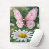 Rosa Schmetterling über einer Margerite schwebend Mousepad (Mit Mouse)
