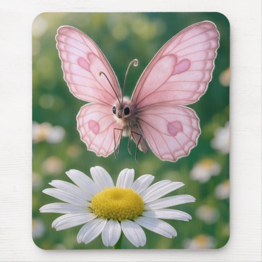 Rosa Schmetterling über einer Margerite schwebend Mousepad (Vorne)