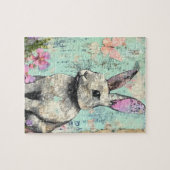 Rosa Schmetterling und Blume aus gemischten Medien Puzzle (Horizontal)