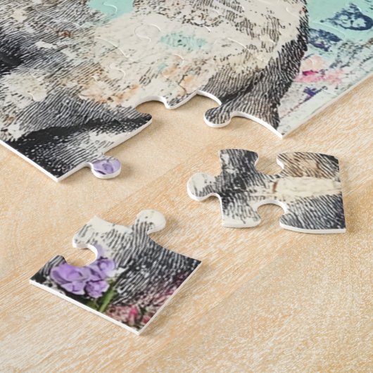 Rosa Schmetterling und Blume aus gemischten Medien Puzzle (Seite)