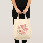 Rosa Schmetterling und Blume Tragetasche (Vorderseite (Produkt))