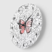 Rosa Schmetterling und Rose Art Große Wanduhr (Winkel)