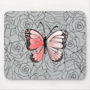 Rosa Schmetterling und Rose Art Mousepad