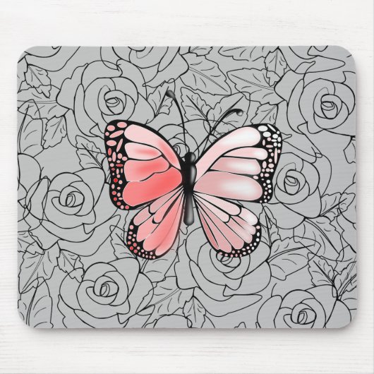Rosa Schmetterling und Rose Art Mousepad (Vorne)