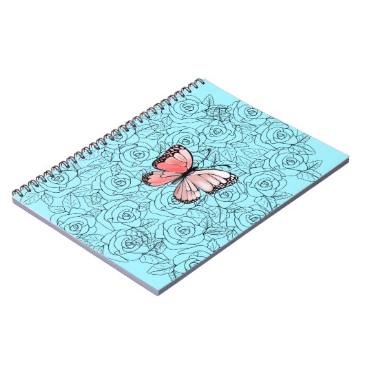 Rosa Schmetterling und Rose Art - Notizblock (Linke Seite)