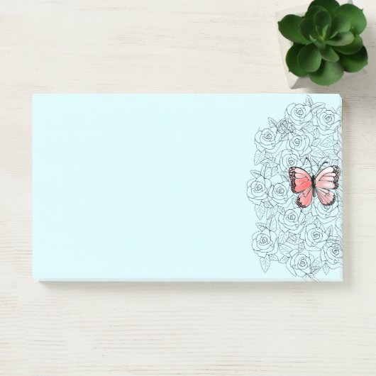 Rosa Schmetterling und Rose Art - Post-it Klebezettel (Büro)