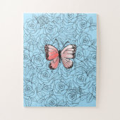 Rosa Schmetterling und Rose Puzzleteil Puzzle (Vertikal)