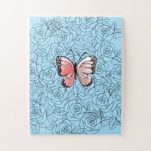 Rosa Schmetterling und Rose Puzzleteil Puzzle (Vertikal)