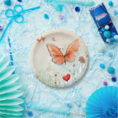 Rosa Schmetterling und Rotes Herz Pappteller (Party)