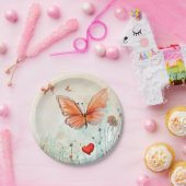 Rosa Schmetterling und Rotes Herz Pappteller (Party)