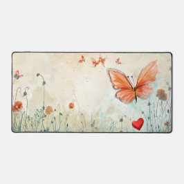 Rosa Schmetterling und Rotes Herz Schreibtischunterlage