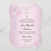 Rosa Schmetterling und Taufe Einladung (Vorne/Hinten)