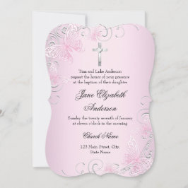 Rosa Schmetterling und Taufe Einladung