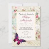 Rosa Schmetterling und Vintage Rose Collage Weddin Einladung (Vorderseite)