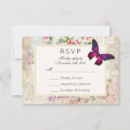 Rosa Schmetterling und Vintage Rose Hochzeit RSVP