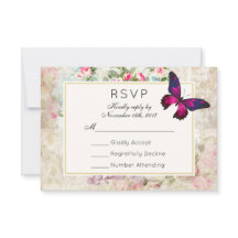 Rosa Schmetterling und Vintage Rose Hochzeit RSVP