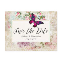 Rosa Schmetterling und Vintage Rose Save the Date