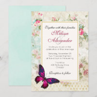 Rosa Schmetterling und Vintage-Rosen Collage Hochz