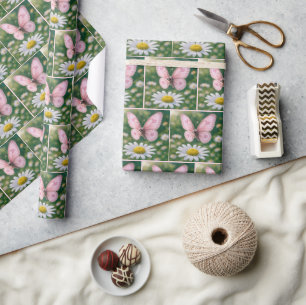 Rosa Schmetterling und weiße Daisy Geschenkpapier