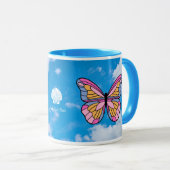 Rosa Schmetterlingblau mit Tasse (VorderseiteRechts)