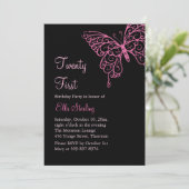 Rosa Schmetterlinge 21. Geburtstag Einladung (Stehend Vorderseite)