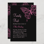 Rosa Schmetterlinge 21. Geburtstag Einladung (Vorne/Hinten)