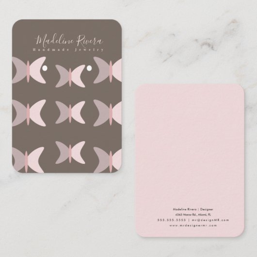 Rosa Schmetterlinge Artisan Earring Display Cards Telefonnummerkarte (Vorne/Hinten)