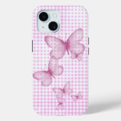 Rosa Schmetterlinge auf Gingham Case-Mate iPhone Hülle (Rückseite)