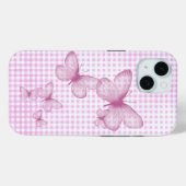 Rosa Schmetterlinge auf Gingham Case-Mate iPhone Hülle (Rückseite (Horizontal))