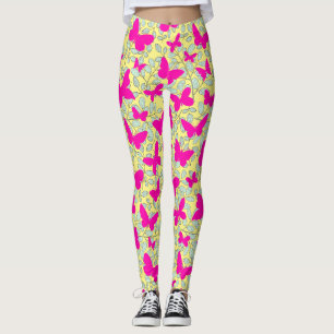 Rosa Schmetterlinge auf Pflanze Gelbe BG Leggings