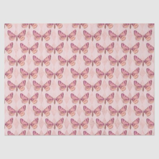 Rosa Schmetterlinge auf Schachbrettmuster Seidenpapier (Vorderseite)