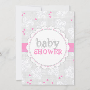 Rosa Schmetterlinge Babydusche Einladung