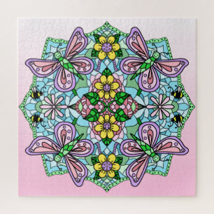 Rosa Schmetterlinge Blume und Bienen Mandala Puzzle