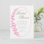 Rosa Schmetterlinge Boho Rahmen Elegantes Brautpar Einladung (Stehend Vorderseite)