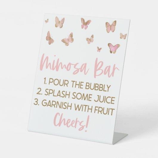 Rosa Schmetterlinge Brunch Mimosa Bar Sockelschild (Vorderseite)