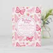 Rosa Schmetterlinge Einladung (Stehend Vorderseite)