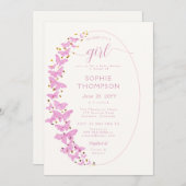 Rosa Schmetterlinge Frame Gold Chic Girl Baby Dusc Einladung (Vorne/Hinten)