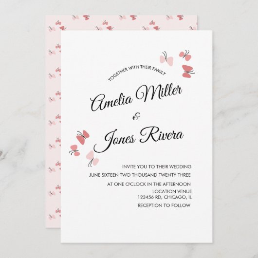 Rosa Schmetterlinge Garten Romantische einfache Ho Einladung (Vorne/Hinten)